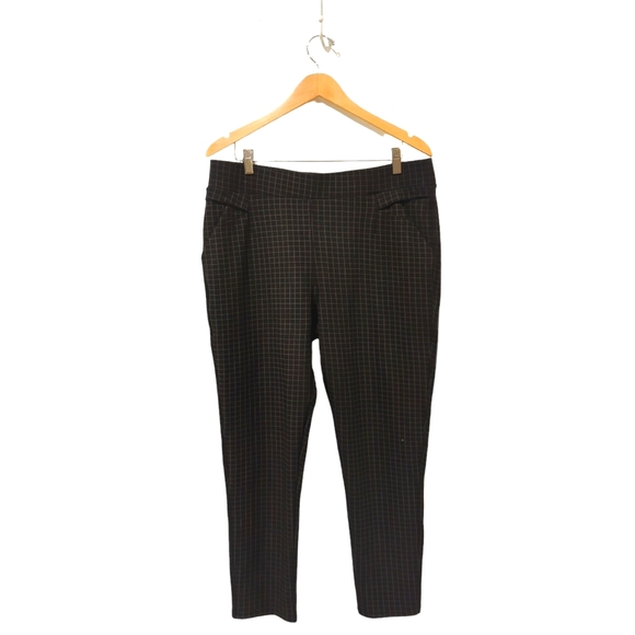 Maze Black Plaid Pull On Structured Dress Pants Trousers Plus Size 3X - Picture 2 of 5